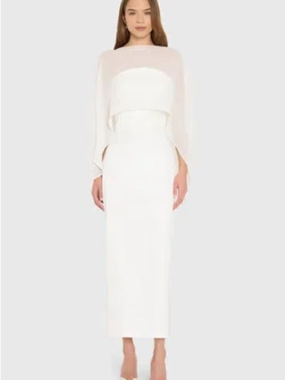 Amanda Uprichard White Midi Dress with Sheer Cape Overlay